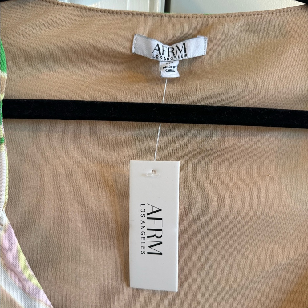AFRM LOS ANGELES Gesine Long Sleeve Ruched Minidress in Green Swiss - Picture 8 of 11
